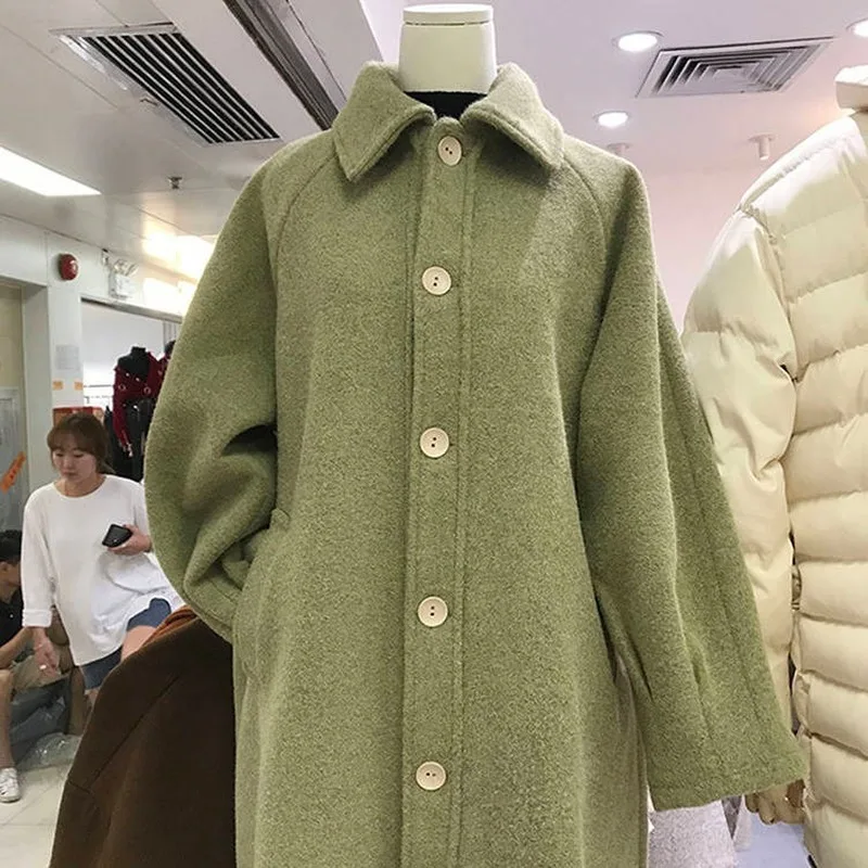 

Wool Women Korean Style Chic Long Coat All Match Comfortable Womens New Fashion Females Elegant Single Breasted Hot Sale Casual