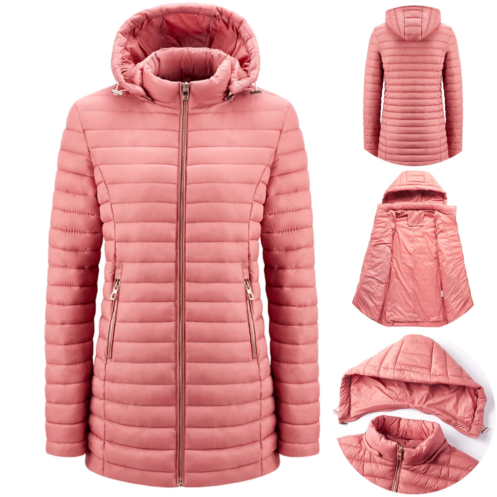 

Женская зимняя легкая хлопковая куртка, теплая мягкая однотонная женская одежда, приталенная Женская куртка с капюшоном, пуховики