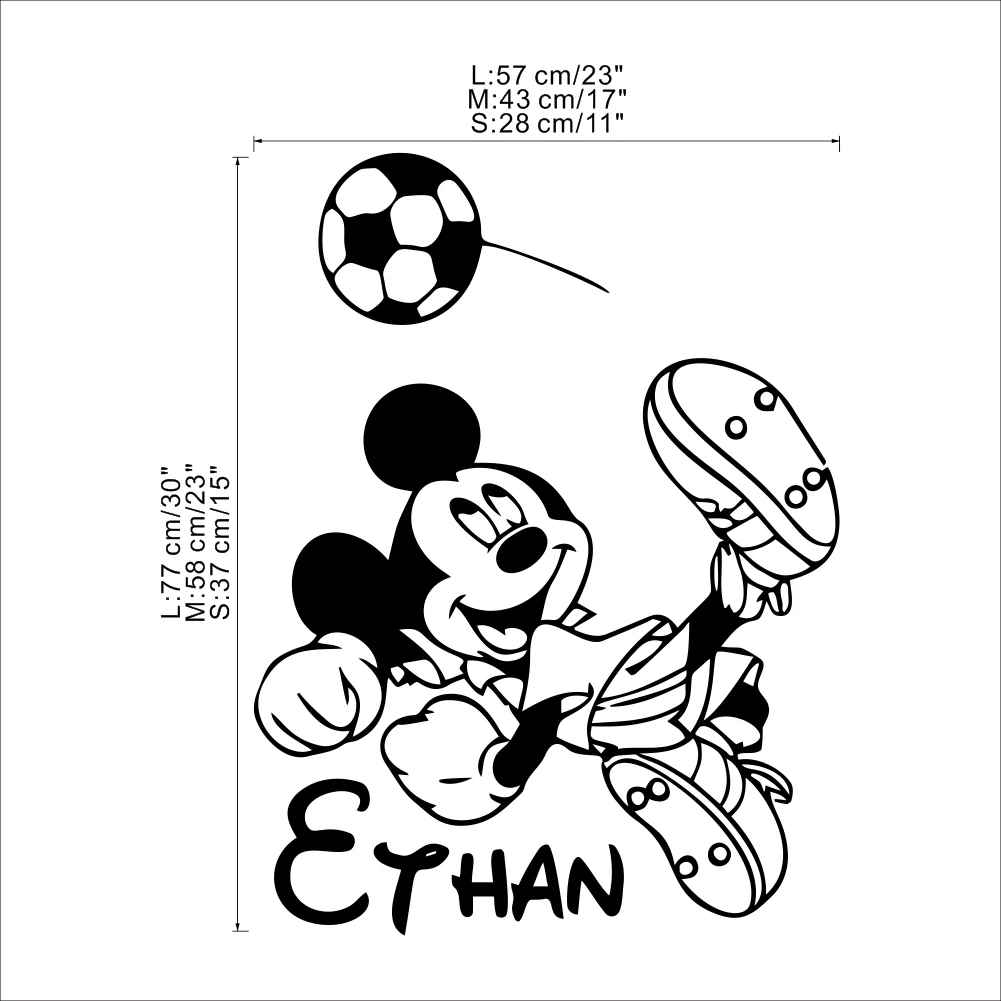 Дисней Микки Маус футбол Пользовательское имя виниловая наклейка на стену для