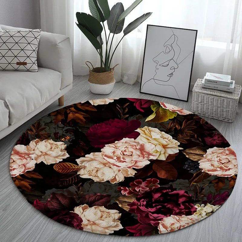 Красивый Детский круглый напольный коврик нескользящий мат с розами
