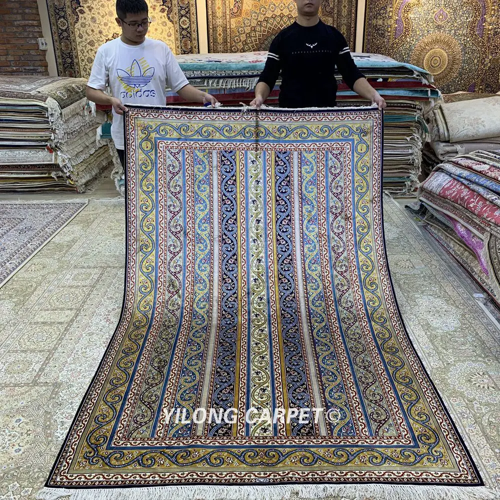 

Yilong 5 'x 7,5' Hereke шелковый ковер ручной работы полосатый Восточный шелковый ковер (HF323B)