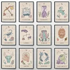 Карточка с гороскопом гадания Таро мультяшное оформление стен искусственный постер печать картина с рисунком животных домашний декор