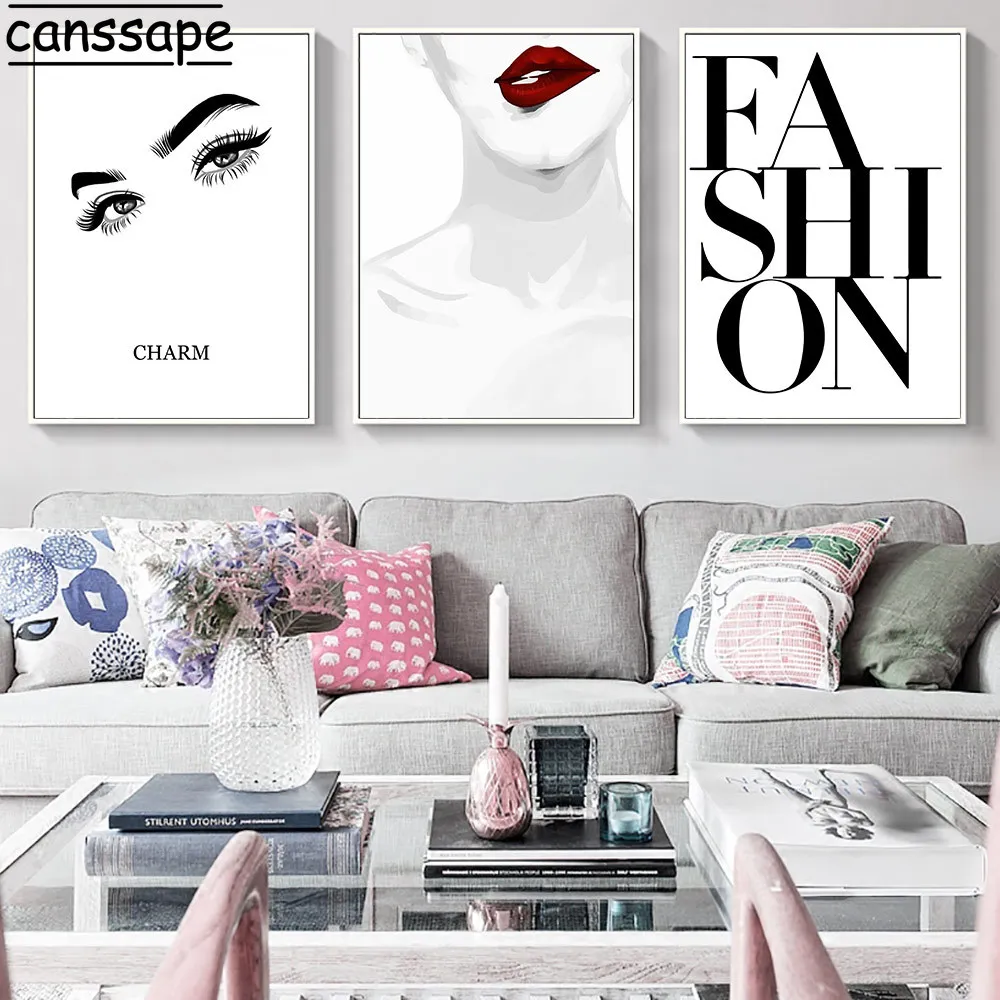 Fashion Poster Print Sexy Lady Canvas Painting Red Lips Posters and Prints Vogue Wall Picture Beauty Salon Girls Room Decoration | Дом и сад