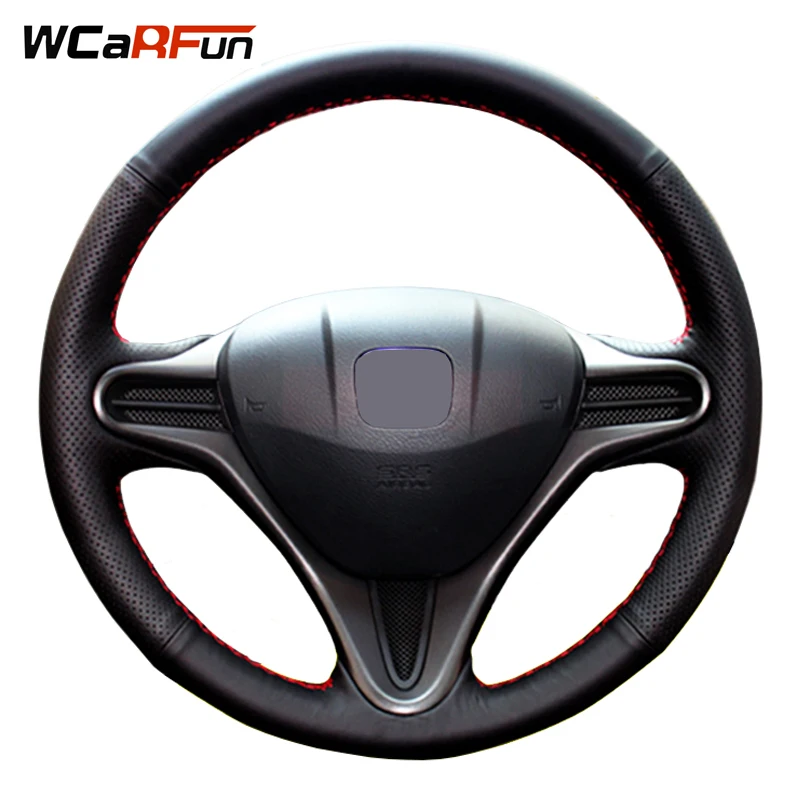 

WCaRFun DIY Customized Name Hand-stitched Black Artificial Leather Car Steering Wheel Cover for Honda Fit 2009-2013 City Jazz