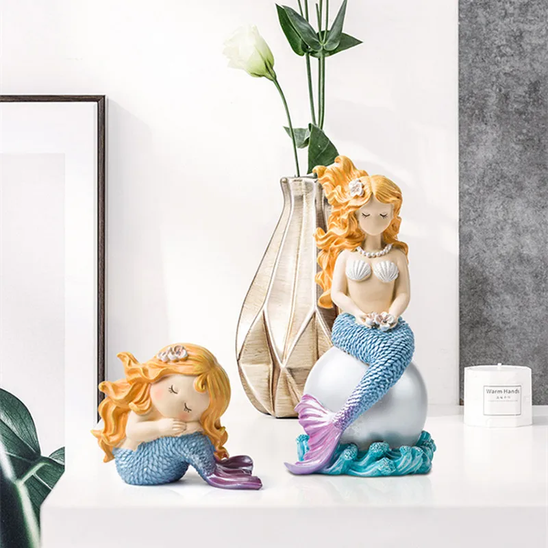 

Creative Mermaid Art Sculpture Decorations Statue Cute Little Mermaid Figurine Resin Craft Cartoon Doll Home Decoration R4880