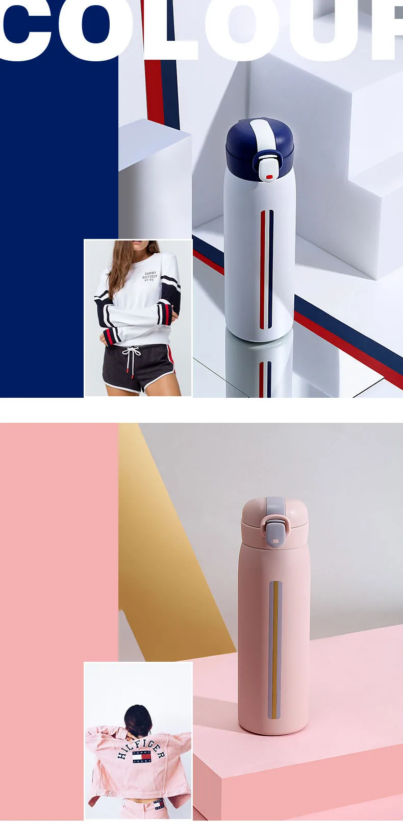 Stainless Steel Vacuum Insulated Thermos Mug Water Bottle Tumbler Office Coffee Tea Thermal Cup Leakproof Travel Portable 520ml