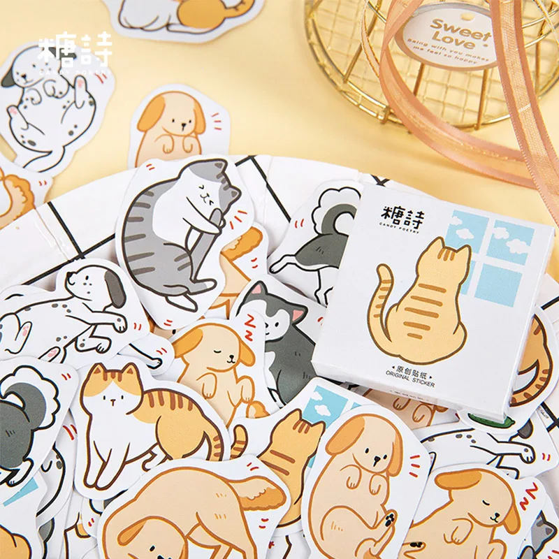 

45Pcs Animal Cats Dogs Cartoon Stationery Stickers Scrapbooking Daily Planner Decorative Decal Cute Aesthetic Sticker for Kid