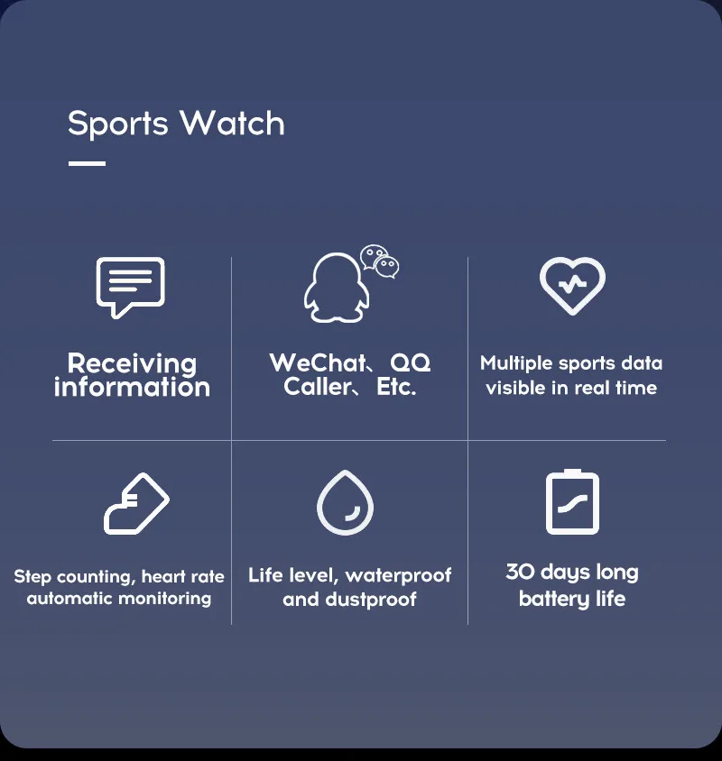 

Smart Watch Men Women Heart Rate Sleep Monitor Fitness Bracelet Bluetooth SMS Reminder Smartwatch for Android IOS