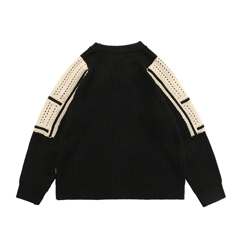 Men The Couple Color Neck Block Blouses Woven Women Pullovers Around Oversize Casual Autumn Sweater Slips Retro Tops Clothes