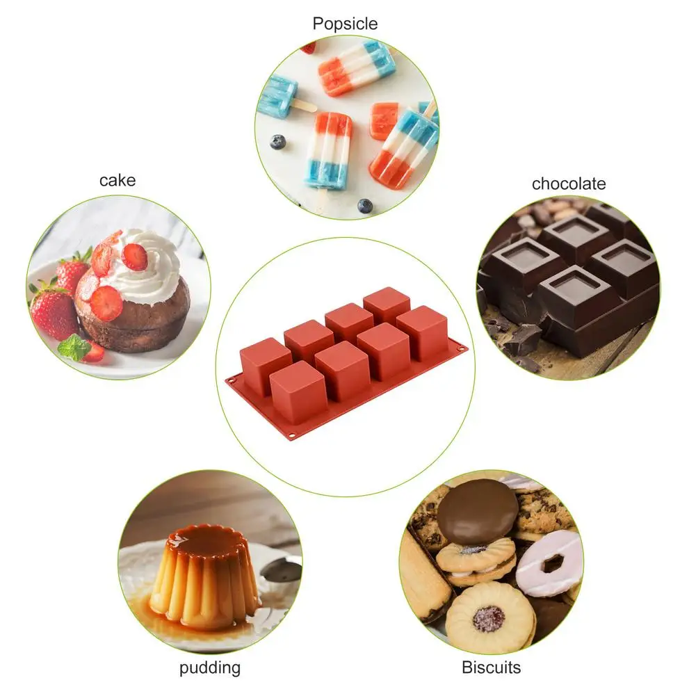 

8-Cavity Square Silicone Chocolate Mold Handmade DIY Chocolate Candy Cake Jelly Making Molds Ice Tray Kitchen Baking Supplies