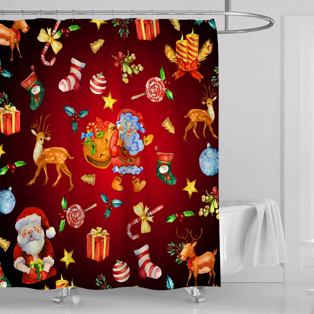 Merry Christmas Классическая занавеска для душа Санта Клаус Рождественская елка