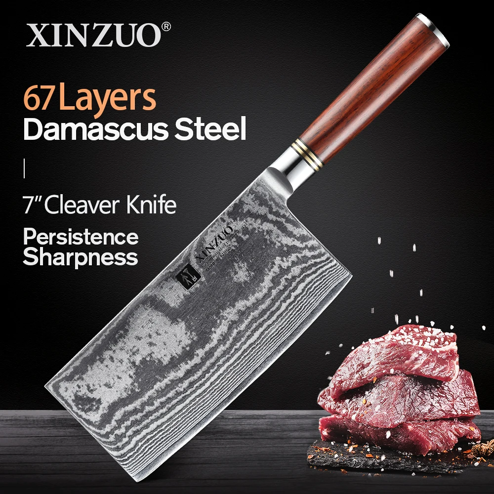 

XINZUO 7" inches Cleaver Knife VG10 Damascus Steel Kitchen Slicing Chef's Knives High Quality Knife Gift with Rosewood Handle