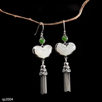 kjjeaxcmy fine jewelry s925 sterling silver jewelry ethnic style lady hetian jade earrings ruyi tassels new