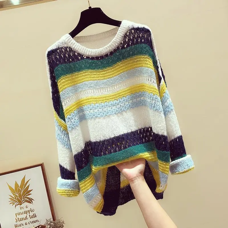 

White Hollow Sweater Ladies Casual Knitted Base Sweater Long Sleeve O-neck Fashion Loose Elegant Slim Sweater Women's Top Specia