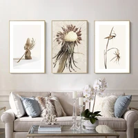 nordic leaf flower plant wall art poster wheat art print beige botanical canvas painting modern pictures living room home decor