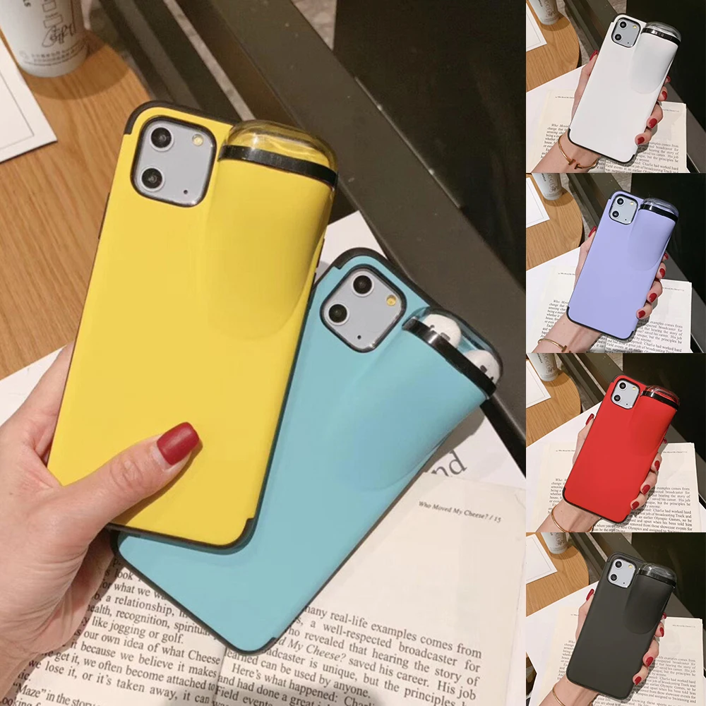 2 в 1: чехол для телефона с Беспроводной наушники IPhone 11 Pro Max Xs XR 8 7 Plus силиконовый