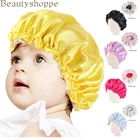 Новинка, детская шелковистая Атласная шапочка, детский двухслойный Регулируемый тюрбан, Женская широкая эластичная лента, Однотонная ночная модель