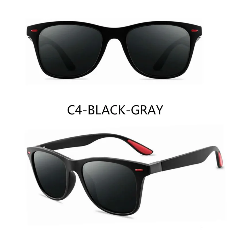C4-BLACK-GRAY Поляризационные солнцезащитные очки для мужчин и женщин, для вождения, квадратная оправа, солнцезащитные очки, мужские очки, модные очки, зеркальное покрытие, женские очки, UV400 - Цвет линз: C4-BLACK-GRAY