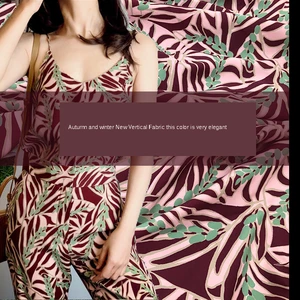 145*50cm brand autumn and winter women's printed fabric wine red plant leaf pants top handmade fabric