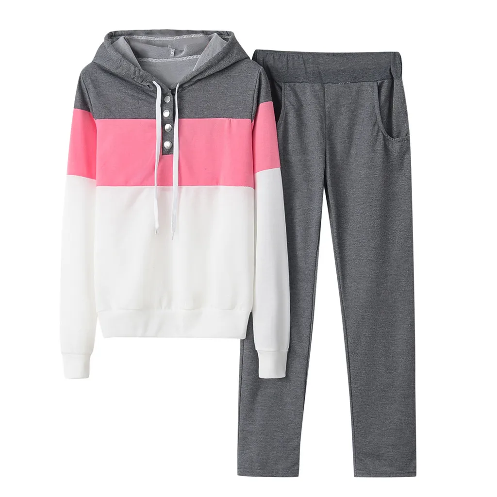 Женский однотонный спортивный костюм толстовка с капюшоном и штаны осень