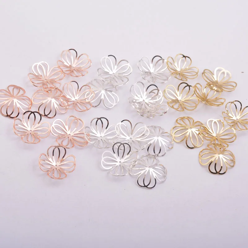 50 шт. 15 мм бусины шапочки из филиграни с цветком розовое золото латунные