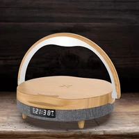 a6n 5 in 1 wood grain led lamp 10w wireless fast chargers stand bluetooth compatible5 0 speaker alarm clock for iphone 12 xiaomi
