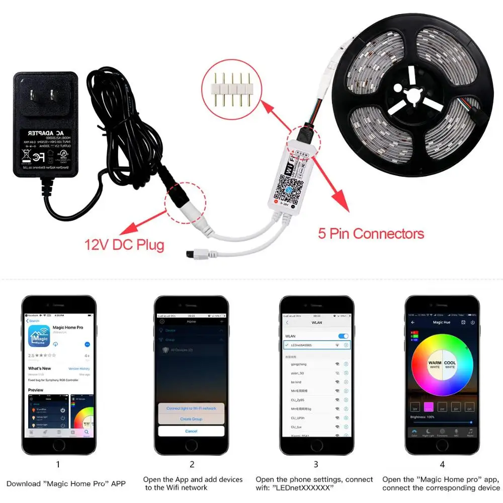 Светодиодная лента Magic Home Bluetooth Wi-Fi RGB RGBW управление через приложение