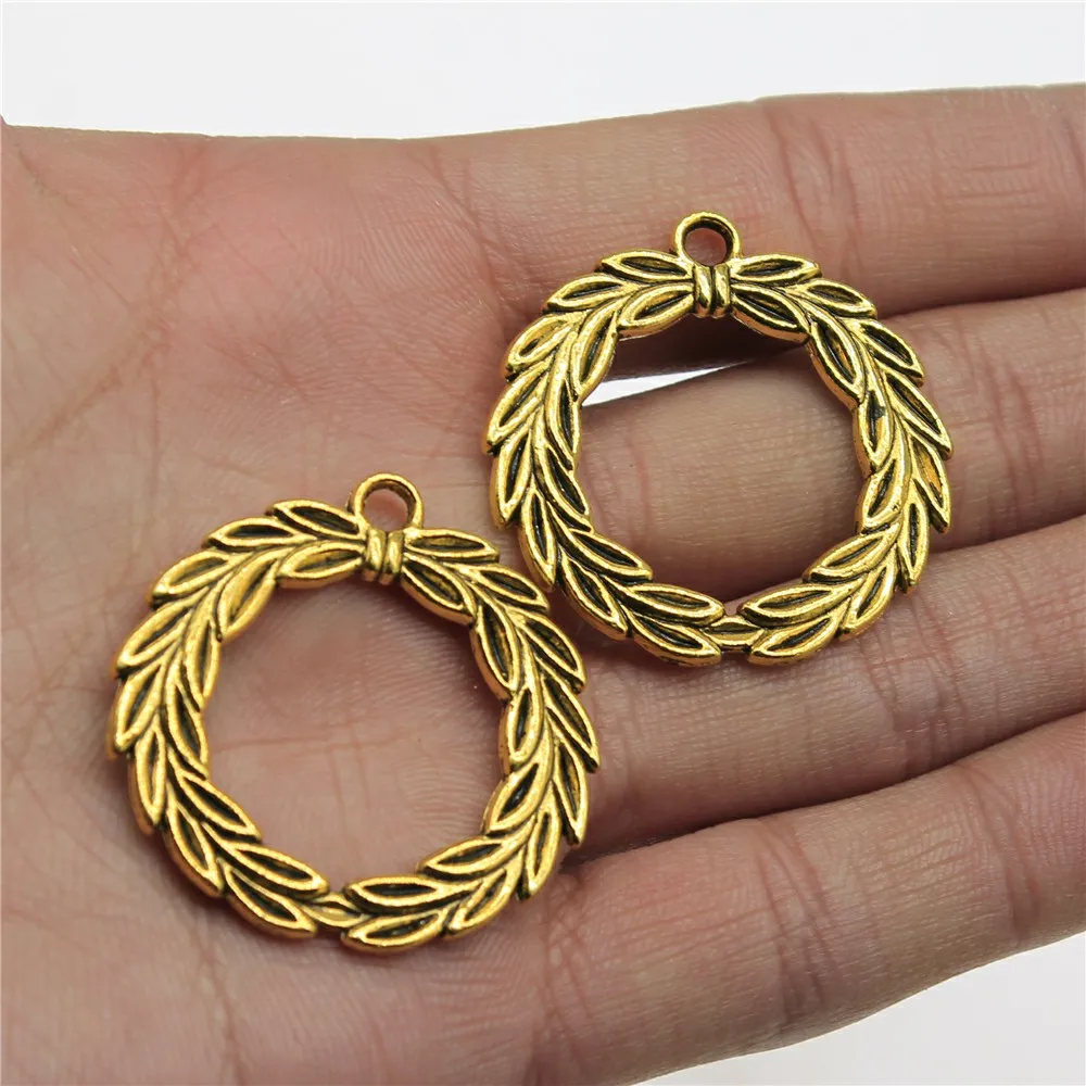 Подвеска в виде оливковой ветки, венок с лавром, 36x34 мм, тибетские Подвески, фурнитура для рукоделия, антикварные украшения «сделай сам», 4 шт.