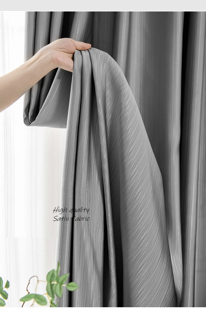 

Luxury High Shading Satin Blackout Curtains for Bedroom Living Room Insulating Nordic Jacquard Stripe Fashion Color Window Drape