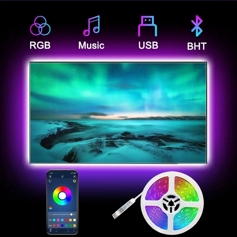 

0.5m 30 Lights LED Light Strip USB 5V 5050 RGB Bluetooth Mini Music Rhythm Light Strip Color Changing Tape TV Under Cabinet