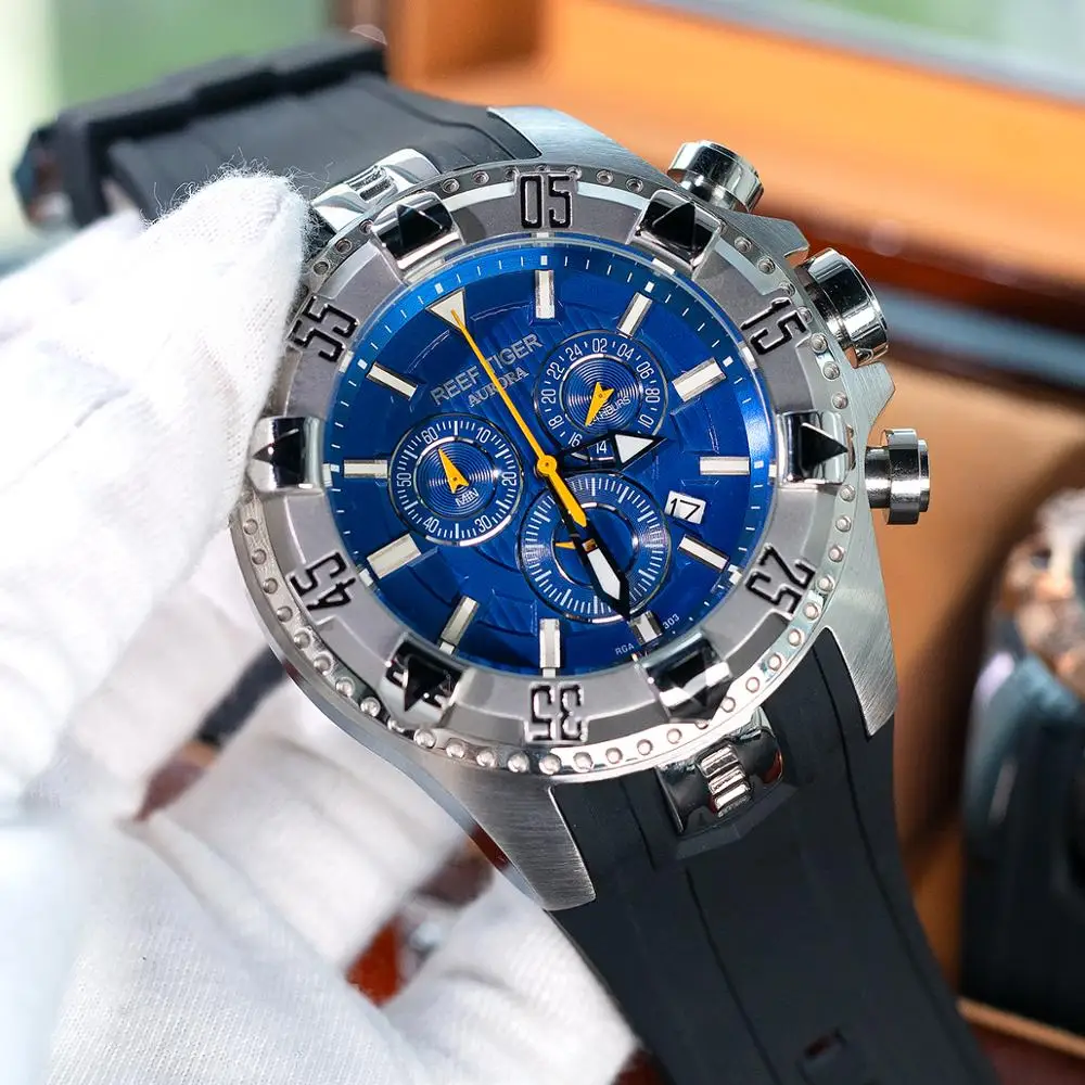 Риф Тигр/RT спортивные мужские часы с хронографом Дата желтого золота каучуковый