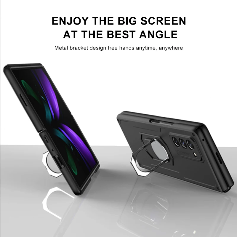 

Luxury Ultra thin Case For Samsung galaxy Z Fold 2 5G Case Armor Shockproof Matte Slim Stand Ring Full Protective Back Cover