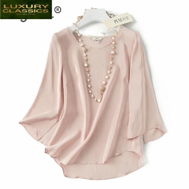 

Real Silk Summer Vintage Women's Shirt Korean Harajuku Blouse Women 2021 Elegant Blusas Crop Top Shirts Clothing C0497