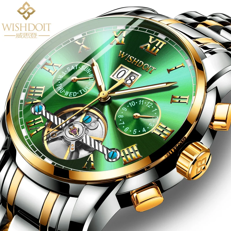 

WISHDOIT New Green Men's Watch Top Brand Luxury Stainless Steel Watch Waterproof Automatic Mechanical Watch Men's Fashion Clock