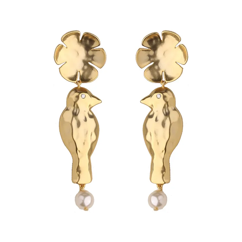 

Copper Gold Plating Flowers Bird Earrings Female Temperament Simple Petals Ear Nail 925 Silver Needle Earrings