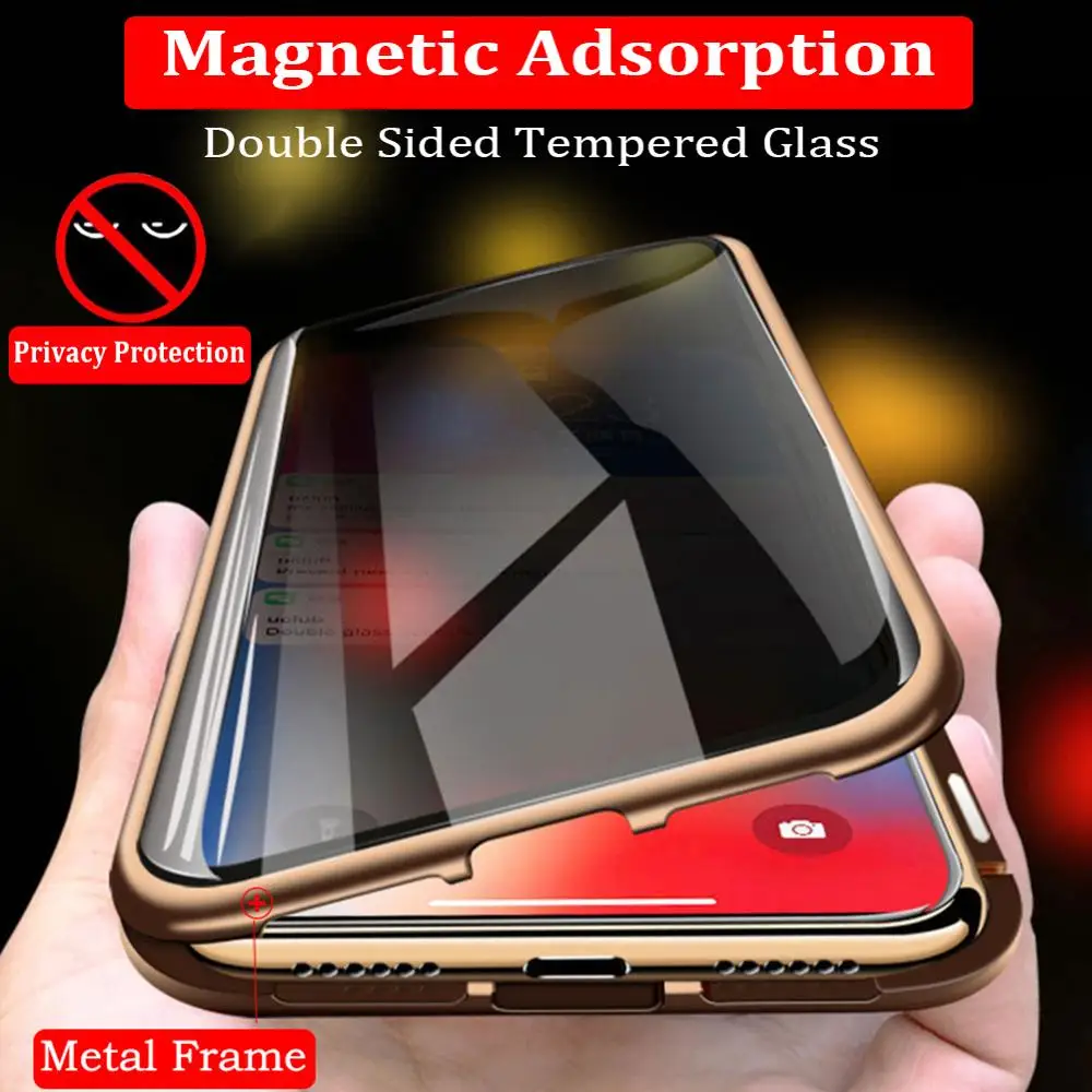 Privacy Magnetic Cases For iPhone 7 8 6 Plus X XS MAX XR 6S Anti Peeping Double Sided Tempered Glass Mobile Cover | Мобильные