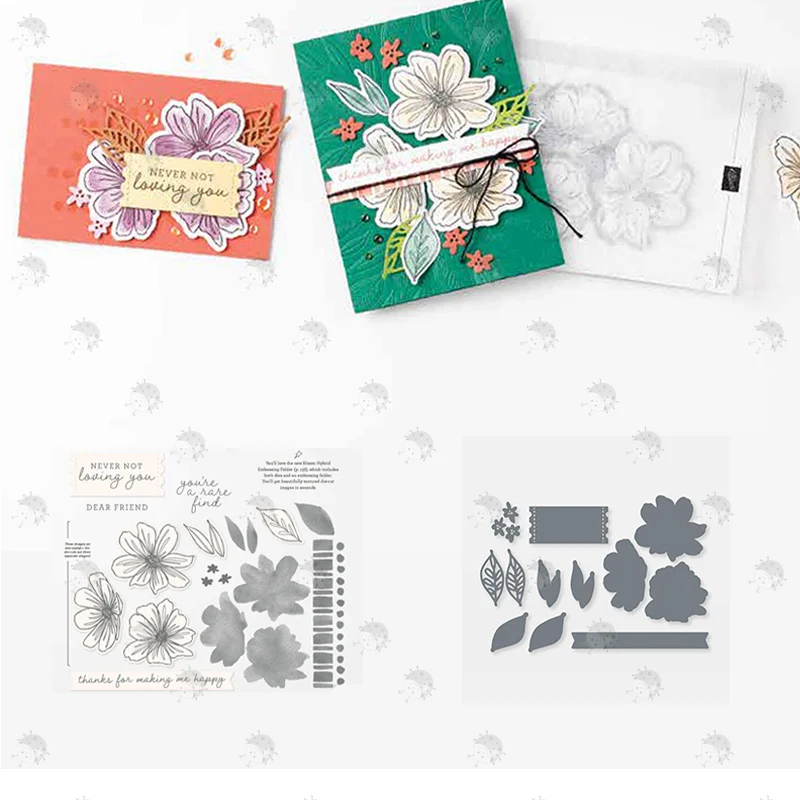 

Inked Flowers Leafs Metal Cutting Dies Clear Silicone Cling Stamps Set Diy Greeting Card Scrapbooking Decoration Embossing Molds