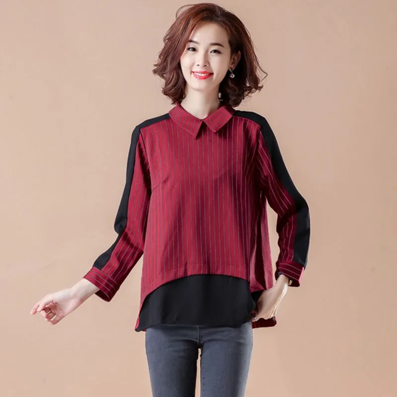 

Женские блузки с длинным рукавом размера плюс, рубашки, Новое поступление, осень 2020, простые стильные винтажные полосатые свободные женские...