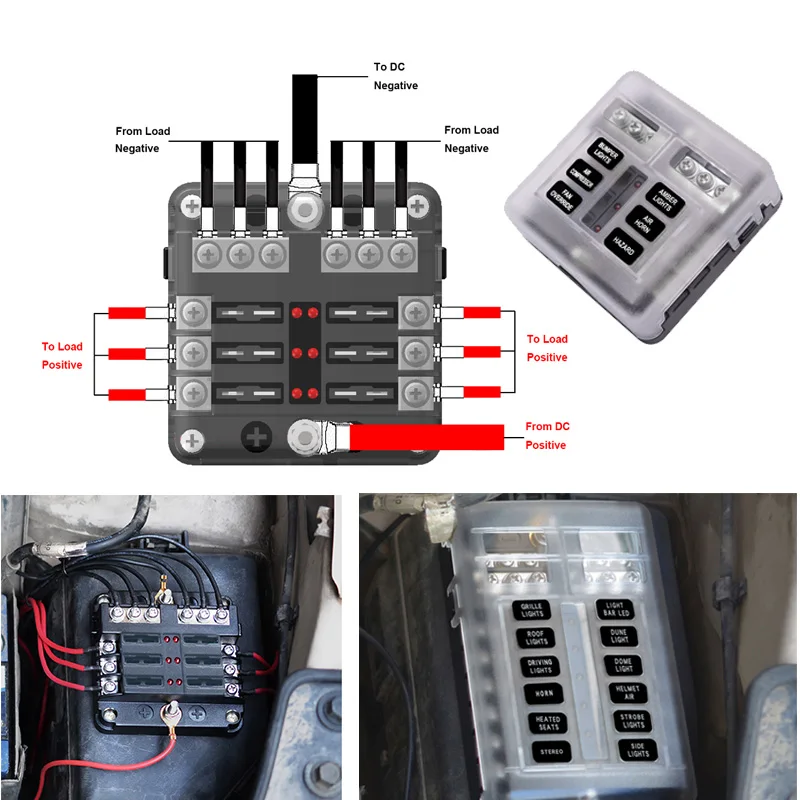 Блок предохранителей DC 12 В 32 в 6 способов блок 5A 10A 15A 20A лезвие предохранителя для