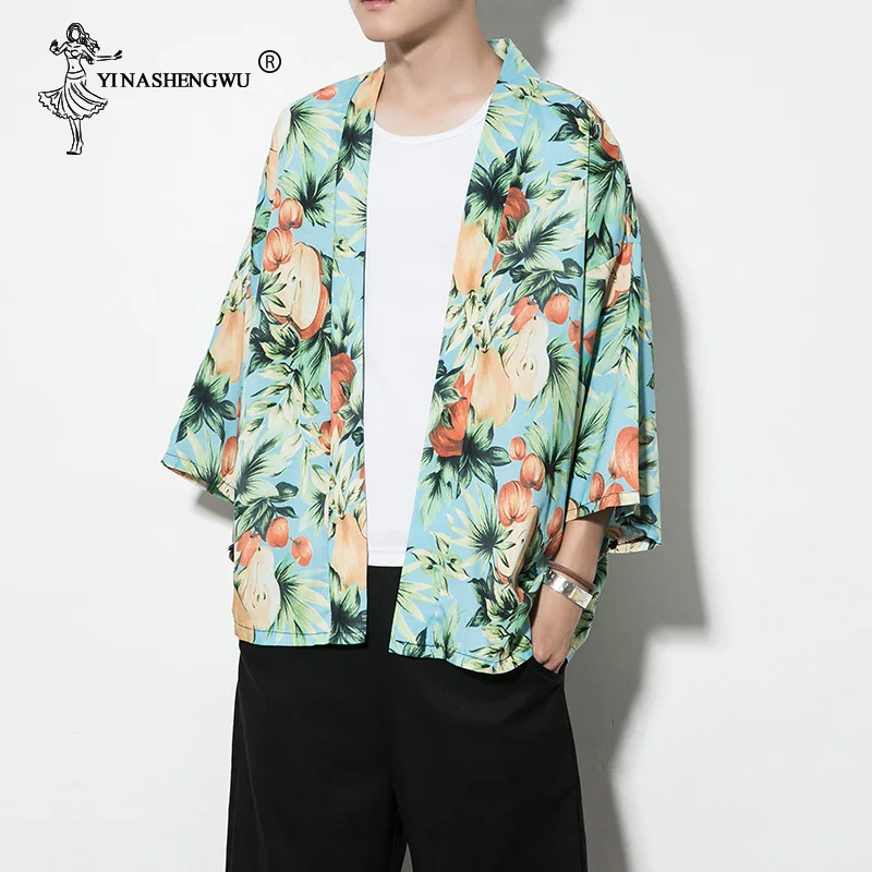 Yukata Кимоно Кардиган для мужчин кимоно Femme Harajuku японское кимоно летнее пальто с принтом кота голубого цвета кимоно костюм для косплея рубашка