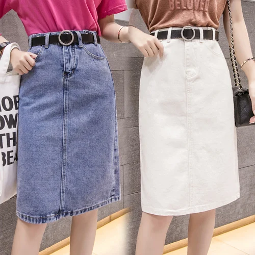 TingYiLi джинсовая юбка Женская корейский стиль Высокая талия карандаш черная