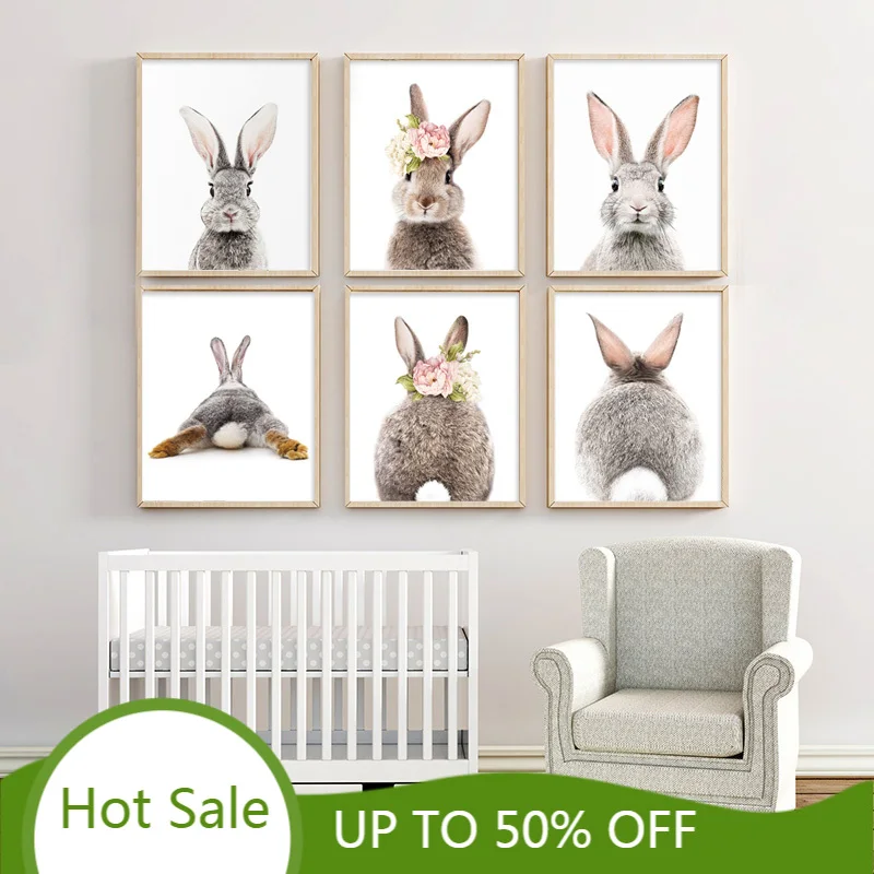 

Baby Animal Rabbit Wall Art Canvas Painting Posters Prints Nursery Bunny Nordic Kids Bedroom Wall Decor Home Decoration