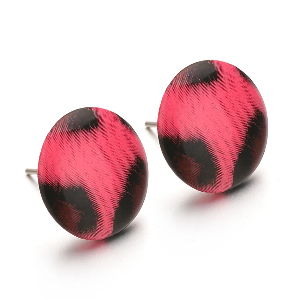 Круглые серьги-гвоздики с эпоксидной смолой для женщин Модные леопардовые