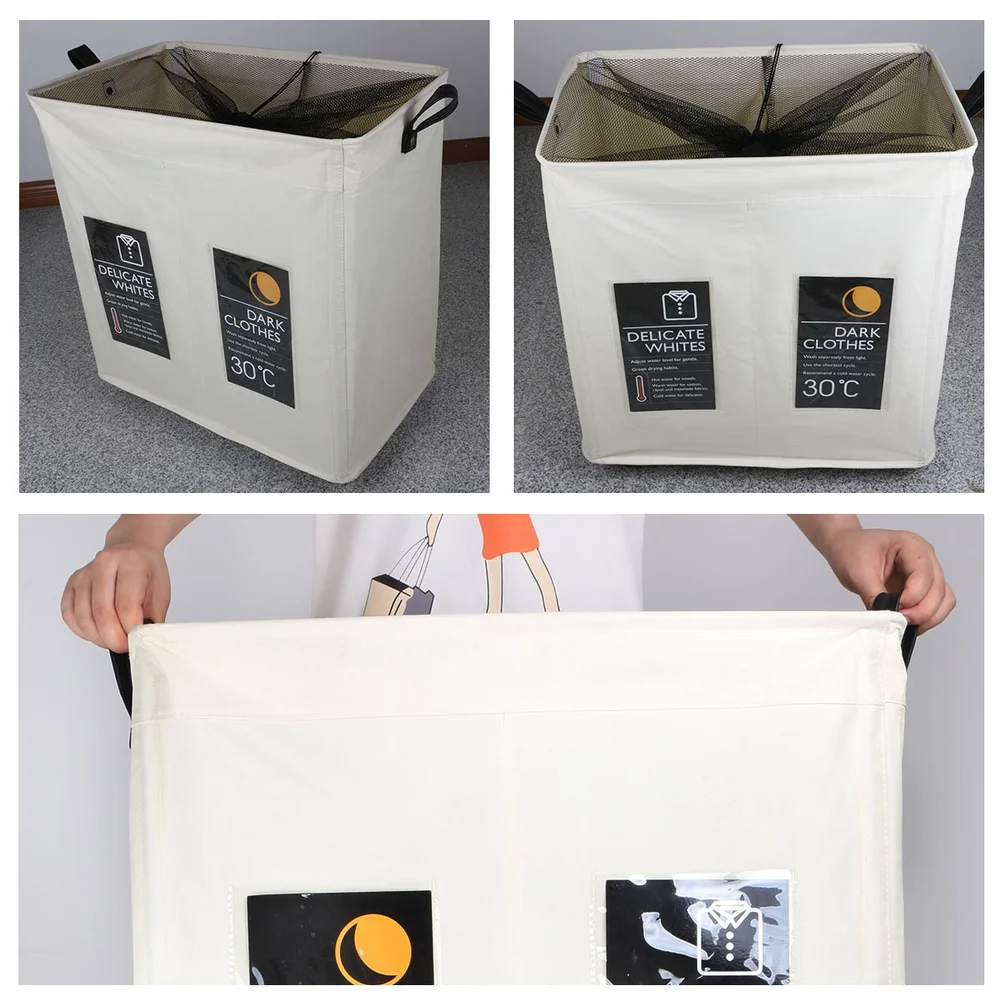 2 х секционная корзина для белья складная на колесах складной органайзер грязной