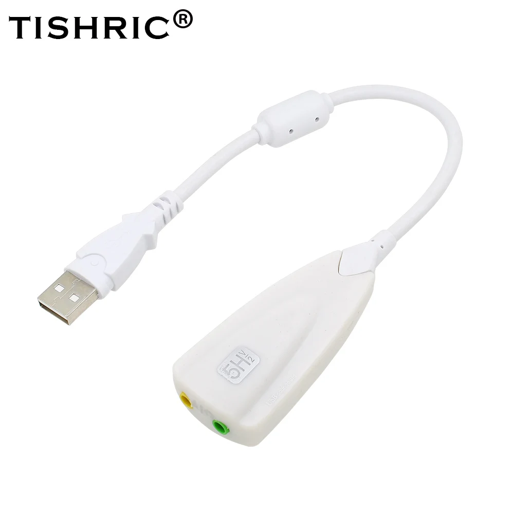 TISHRIC антимагнитный Внешний USB звуковая карта 7,1 адаптер 5HV2 3D Аудио гарнитура микрофон 3,5 мм для ноутбука ПК Профессиональный - Цвет: White