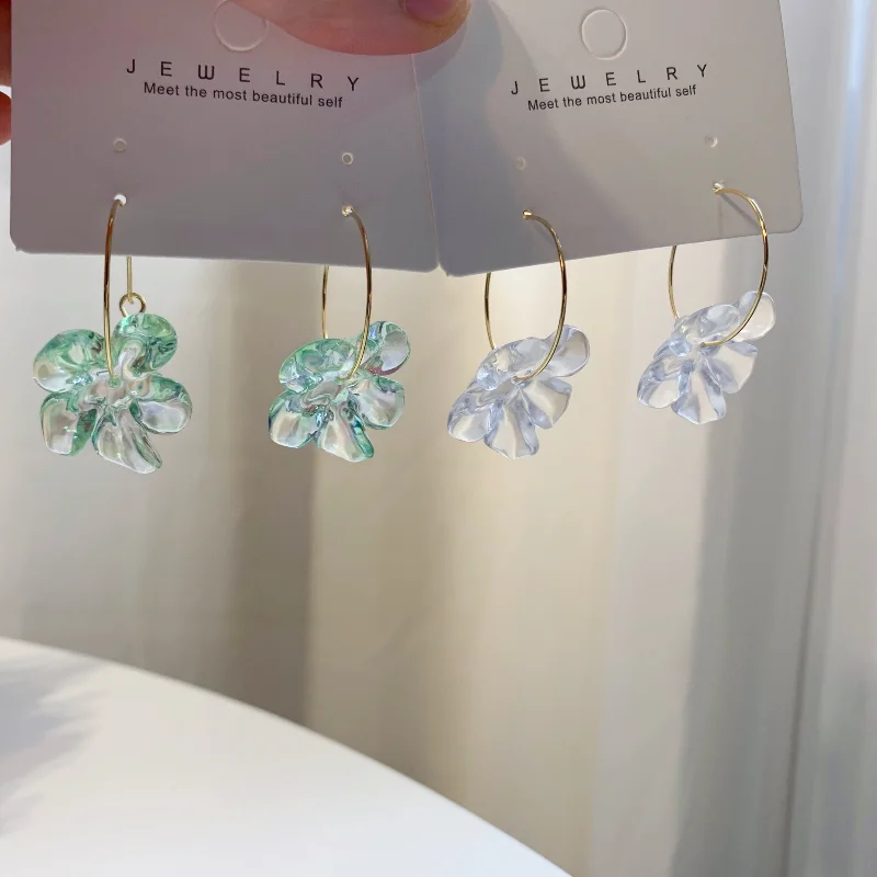 

2 Colors Acrylic Flower Hoop Earrings Korean Elegant Dangle Earrings Hypoallergenic Hooping Ear Cuff Earrings Jewelry for Women