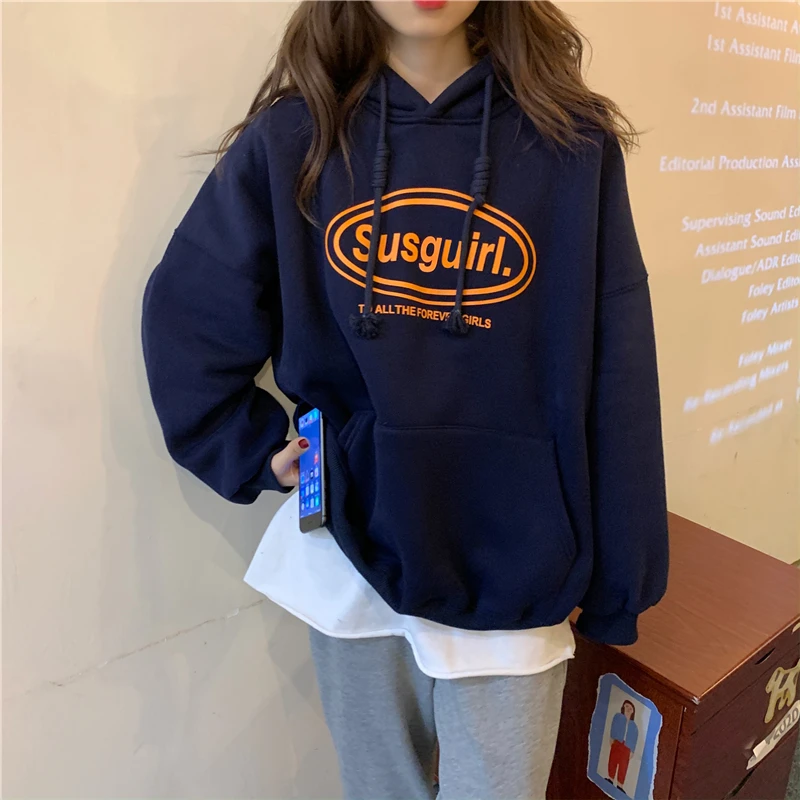 Толстовка женская с капюшоном утепленный свитшот в стиле оверсайз надписью