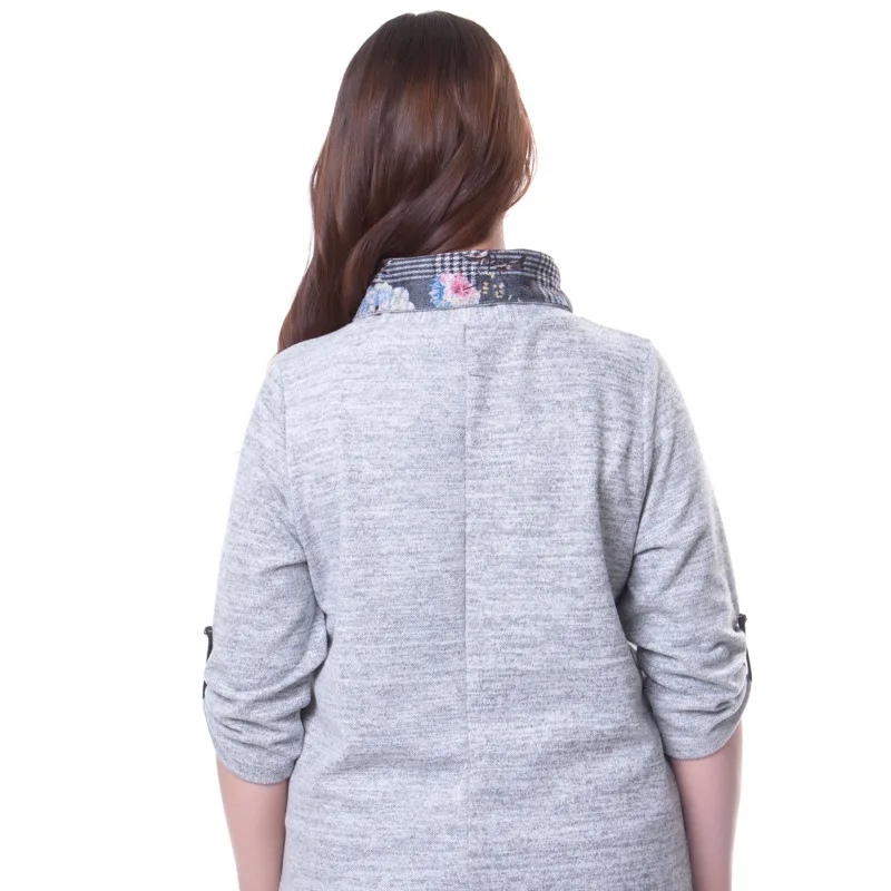 womens sweater plus size hoodies top drawstring grey standing collar print pocket half sleeve loose splicing female coat f9016 free global shipping