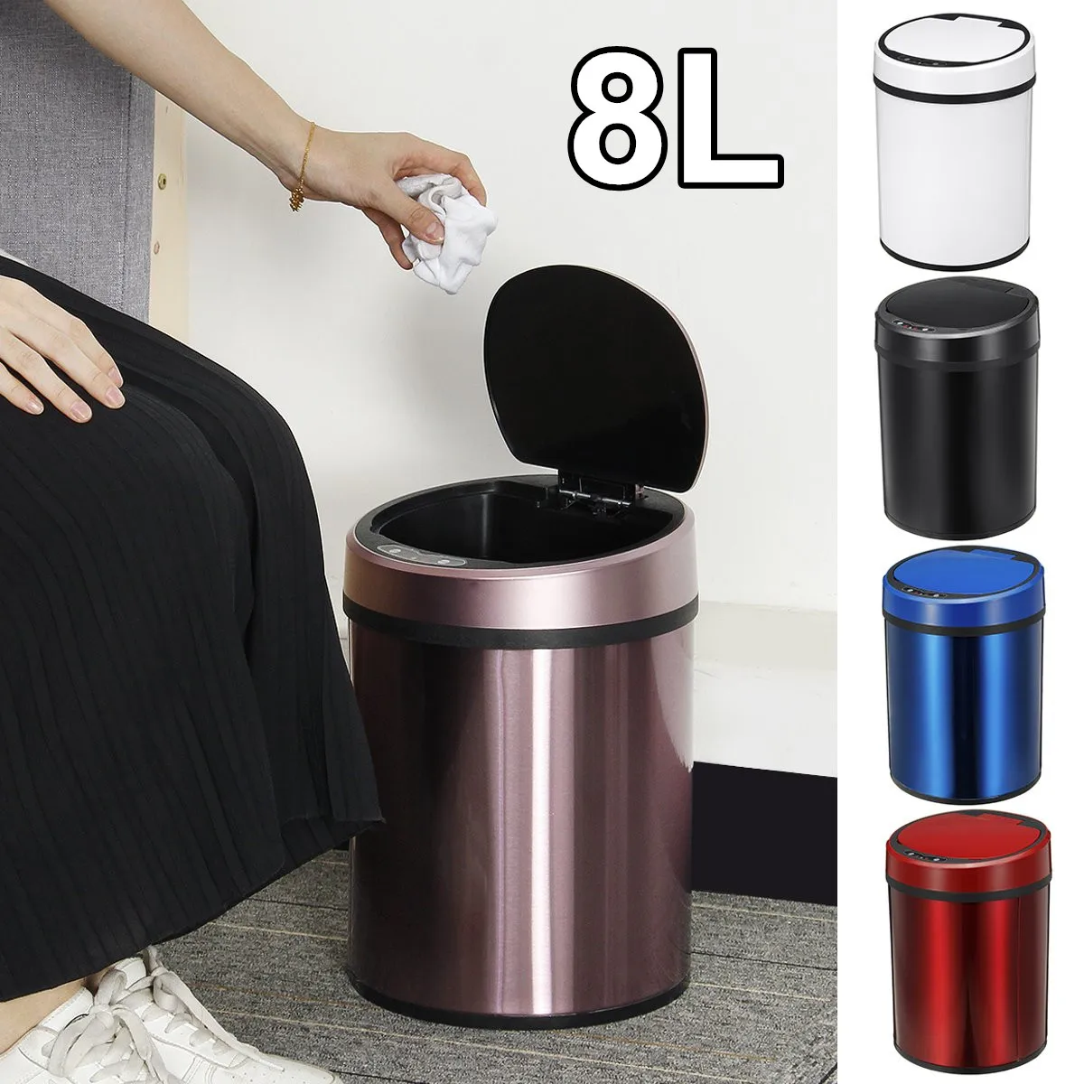

Automatic Touchless Intelligent induction Motion Sensor Kitchen Trash Can Wide Opening Sensor Eco-friendly Waste Garbage Bin 8L