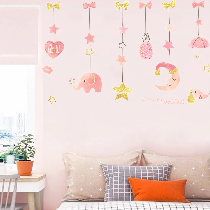 

Pink Romantic Pendant Wall Stickers Girl Bedroom Decor Kids Room Wall Decor Self-Adhesive Stickers Home Living Room Decoration
